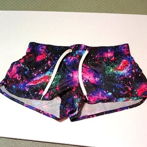OP Women's Athletic Shorts Black & Pink Galaxy Paint Splatter Print Size M(7-9)